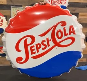 Pepsi-Cola Bottle Cap SST Embossed 39 Inch Diameter Sign