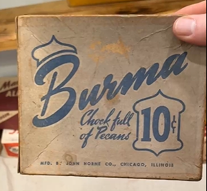 Burma Chock Full of Pecans Chicago Illinois Cardboard Candy Box