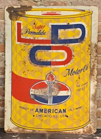 American Super Permalube Oil Can Embossed Chicago SST Sign