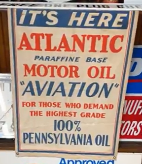 Atlantic Motor Oil Aviation Pennsylvania Oil Cloth Banner