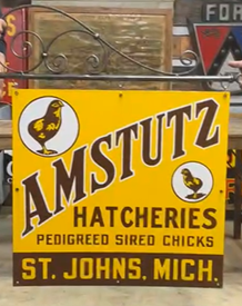 Amstutz Hatcheries Pedigreed Sired Chicks St Johns Michigan DSP Hanging Sign