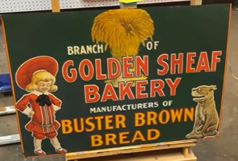 Buster Brown Bread Golden Sheaf Bakery SST Embossed Sign