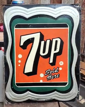 7Up Sold Here 1950 Art Deco Style SST Embossed Sign