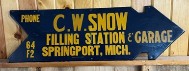 C.W. Snow Filling Station and Garage Arrow Springport MI SST Sign