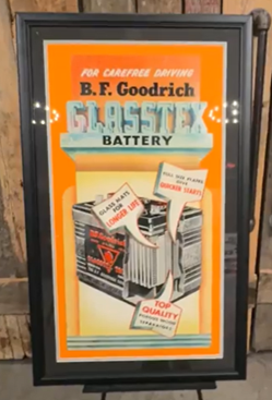 BF Goodrich Glasstex Battery for Carefree Driving Framed Easel-Back Cardboard Sign