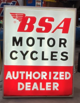 BSA Motor Cycles Authorized Dealer Double Sided Tapered Plastic Light Up Sign