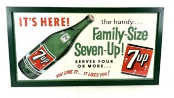 7UP Family Size with Bottle Framed Paper Lithograph