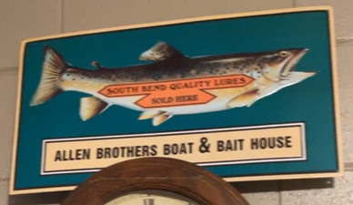 Allen Brothers Boat and Bait House South Bend Lures Embossed SST Sign