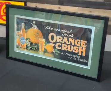 Orange Crush at Fountains or in Bottles Framed Lithograph with Ceramic Dispenser