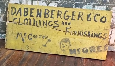 Hand Painted Dabenberger and Co Clothing and Furnishings Wood Sign