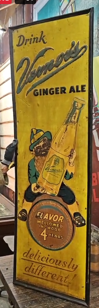 Vernor’s Ginger Ale Gnome on Barrel Vertical SST Sign