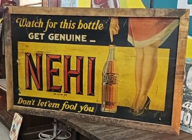 Nehi Beverages Leg Sign Finger Pointing Down Watch for This Bottle Cardboard