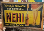 Nehi Beverages Leg Sign Finger Pointing Down Watch for This Bottle Cardboard