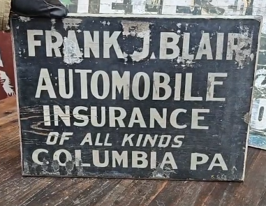 Automobile Insurance Columbia PA Hand Painted Wood Sign