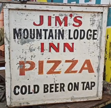 Jim’s Mountain Lodge Inn Pizza SST Sign with Wood Frame