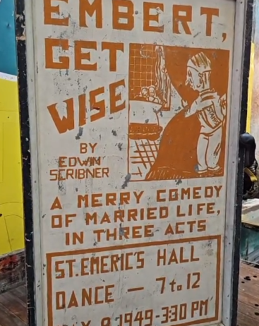 Movie Theater Embert Get Wise St. Emeric’s Hall 1949 SST Sign