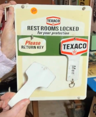 Texaco Ladies and Men Rest Room SST Key Hanger and Key Rings