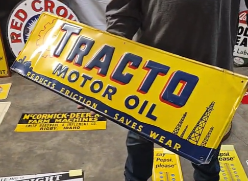 Tracto Motor Oil Reduces Friction Saves Wear SST Embossed Sign