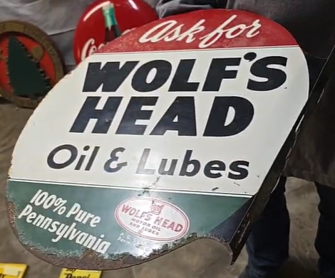 Wolf’s Head Oil and Lubes Pure Pennsylvania DST Flange Sign