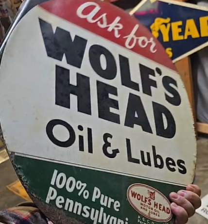 Wolf’s Head Oil and Lubes Pure Pennsylvania DST Flange Sign