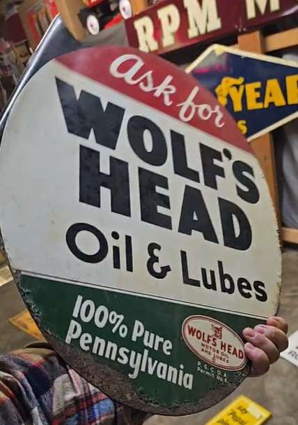 Wolf’s Head Oil and Lubes Pure Pennsylvania DST Flange Sign