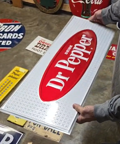 Drink Dr Pepper Oval on Silver Rectangle SST Embossed Sign