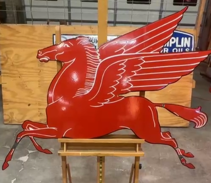 Mobil Gasoline SSP Pegasus Horse with Blue Border