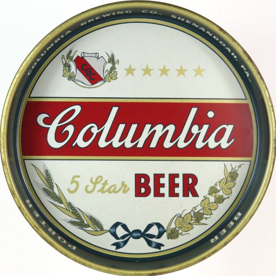 1952 Columbia 5 Star Beer 13 inch Serving Tray Shenandoah Pennsylvania