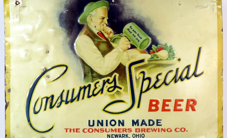 1935 Consumer’s Special Beer SST Tacker Sign Newark Ohio