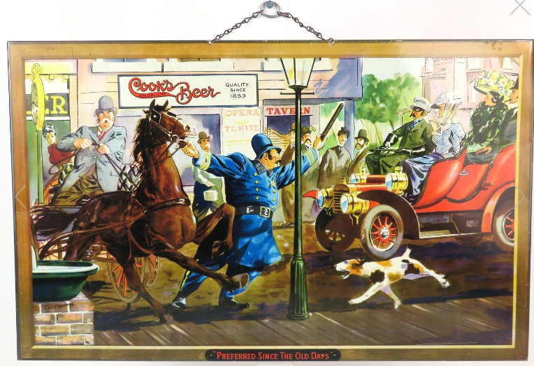 1945 Cook’s Goldblume Beer Tin Over Cardboard TOC Sign Evansville Indiana