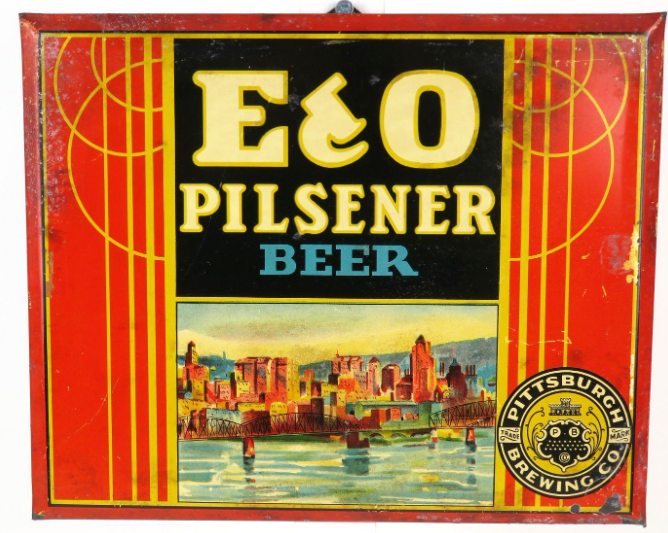 1936 E & O Pilsener Beer Tin Over Cardboard TOC Sign Pittsburgh Pennsylvania