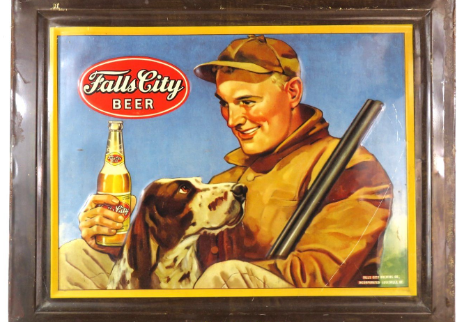 1937 Falls City Beer self-framed tin Sign Louisville Kentucky