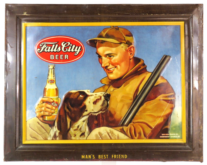 1937 Falls City Beer self-framed tin Sign Louisville Kentucky