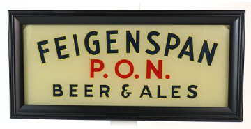 1940 Feigenspan P.O.N. Beer & Ales Reverse On Glass Sign Insert Newark New Jersey