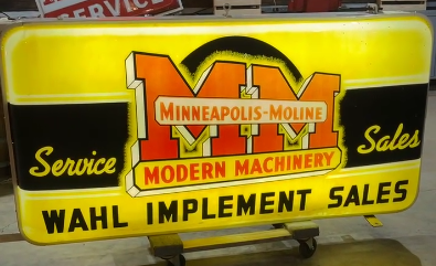 Minneapolis-Moline Modern Machinery Service Sales Double Sided Plastic Light Up Sign