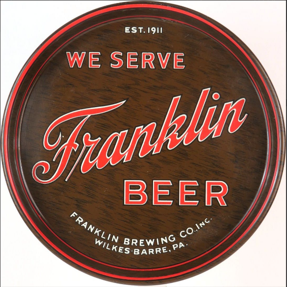 1942 Franklin Beer Serving Tray Wilkes-Barre Pennsylvania