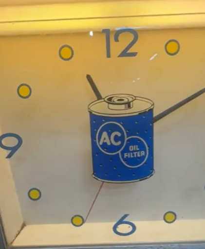 AC Oil Filters Plastic Sign with Glass Faced Clock