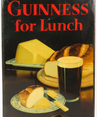 1935 Guinness Stout “For Lunch” Tin Over Cardboard TOC Sign Dublin Ireland