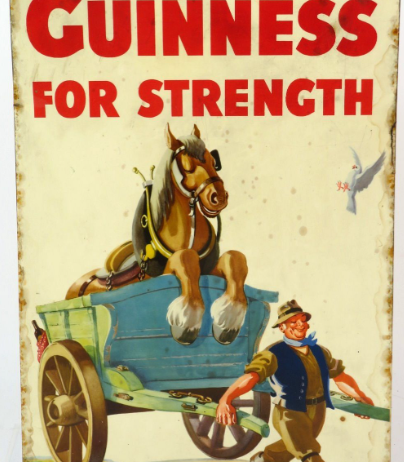 1935 Guinness Stout “Man Carrying Horse” Tin Over Cardboard TOC Sign Dublin Ireland