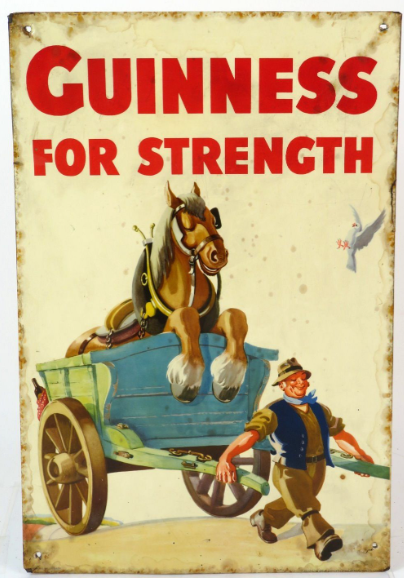 1935 Guinness Stout “Man Carrying Horse” Tin Over Cardboard TOC Sign Dublin Ireland