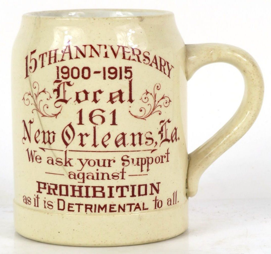 1915 Int. Union of Brewery Workers New Orleans Louisiana 4¼ Inch Stein