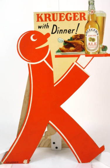 1933 Krueger’s Cream Ale Die Cut Cardboard Easel Back Newark New Jersey
