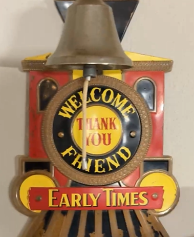 Early Times Kentucky Straight Bourbon Whiskey Celluloid over Cardboard Embossed Train Sign