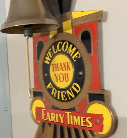 Early Times Kentucky Straight Bourbon Whiskey Celluloid over Cardboard Embossed Train Sign