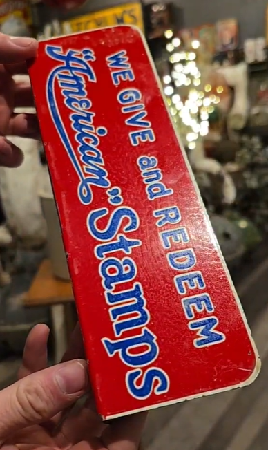 We Give and Redeem American Stamps SST Countertop Sign