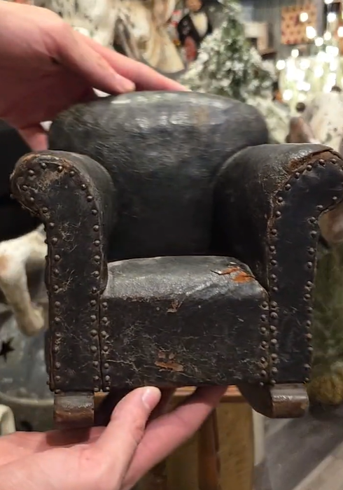 Green Leather Salesman’s Sample Studded Rocking Chair