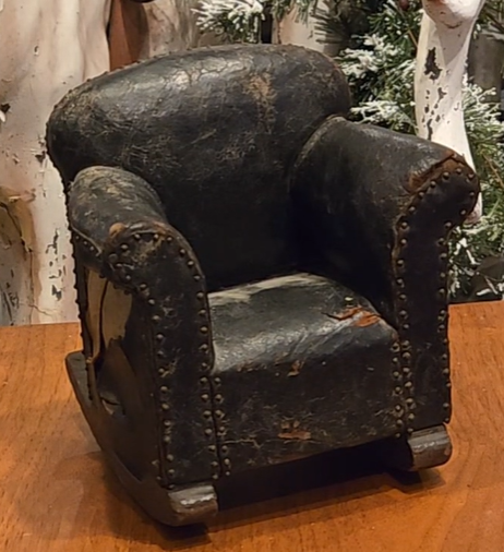 Green Leather Salesman’s Sample Studded Rocking Chair