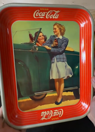 Drink Coca-Cola Two Girls with Automobile SST Serving Tray