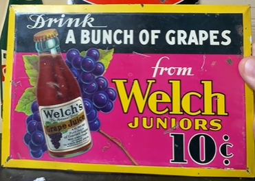 Welch’s Juniors 10 Cents Tin Over Cardboard Sign