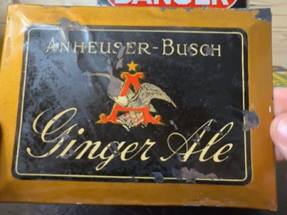 Anheuser-Busch Ginger Ale Tin Over Cardboard Prohibition Era Sign